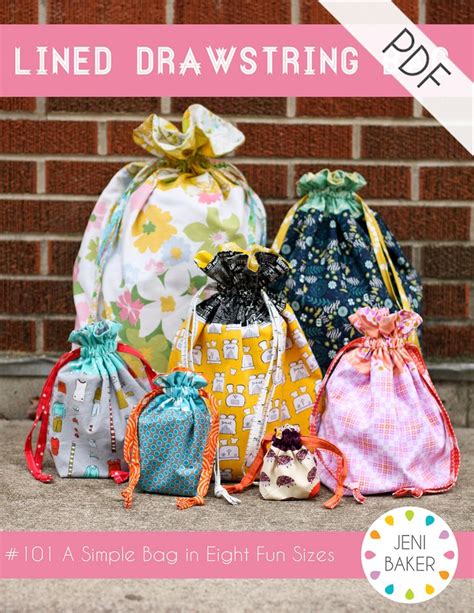 Lined Drawstring Bag Pattern (PDF Download) | Drawstring bag pattern, Drawstring bag tutorials ...