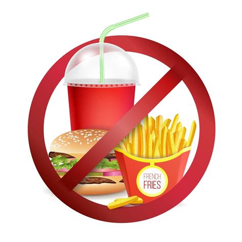 Fast Food Danger Label Vector. No Food Or Drinks Allowed Sign. Isolated ...