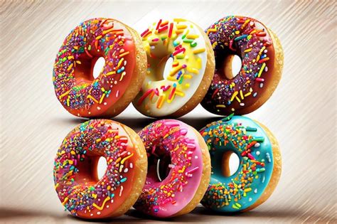 Premium AI Image | Many colorful frosted cake donuts with candy ...