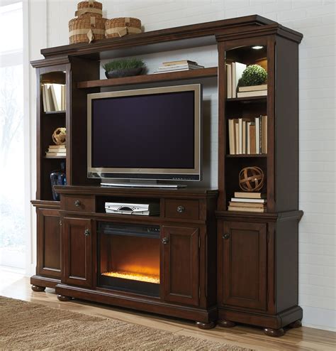 Porter - Medium Wall System with Fireplace - W697-120,23,24,25,W100-2 Home Entertainment from ...