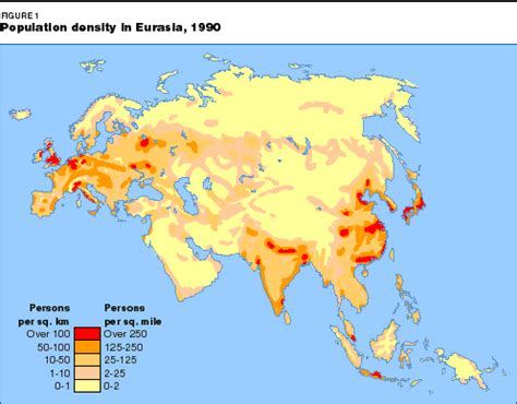 Population Density in Eurasia, 1990