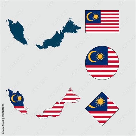 Vector of Malaysia country outline silhouette with flag set isolated on ...