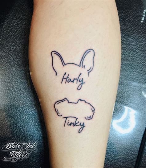 Dog Ear Outline Tattoo with Names