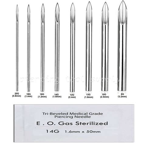 1pc. Tri-Beveled Medical Grade STERILIZED Body Piercing Needles 20G-13G ...