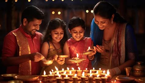 Premium Photo | Family celebrating Diwali the festival of light and having fun