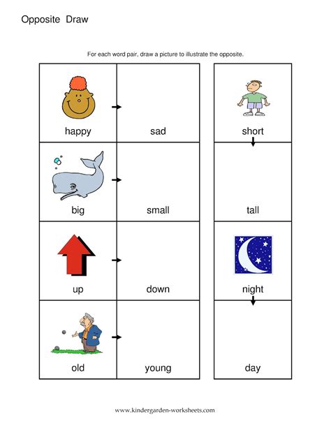 Kindergarten Worksheets Opposites