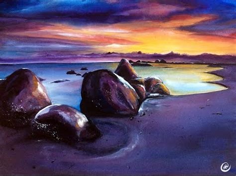 Watercolor Paintings Of Sunset Beaches