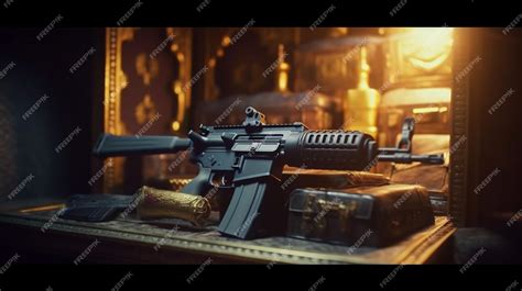 Premium AI Image | A gun on a table with a gold background