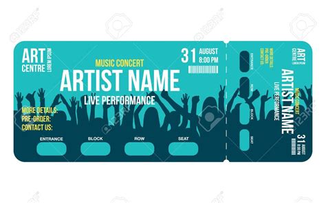 Concert ticket template. Concert, party or festival ticket design template with people crowd on ...