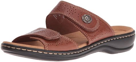 CLARKS Womens leisa lacole Open Toe Casual Slide Sandals, Tan Leather ...