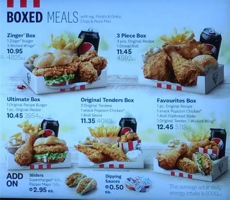 Menu at KFC Broadway fast food, Sydney, 857 George St