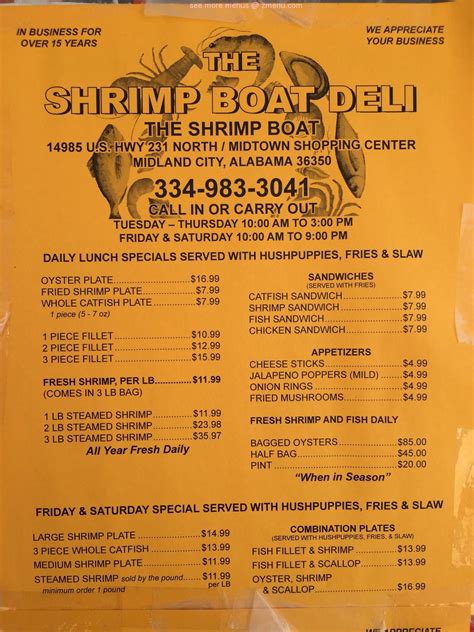 Menu at The Shrimp Boat restaurant, Midland City