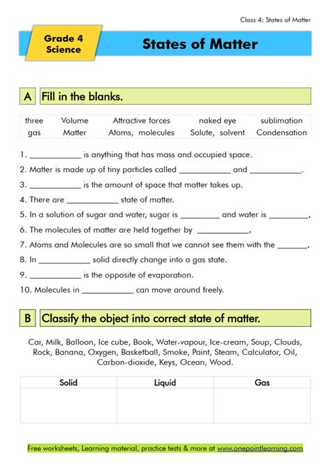 States of Matter: Solids, Liquids & Gas Worksheets | Made By Teachers - Worksheets Library