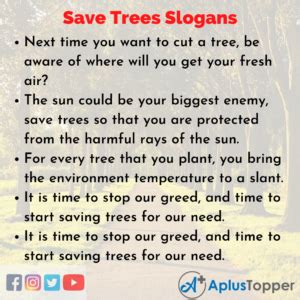 Save Trees Slogans | Unique and Catchy Save Trees Slogans in English - A Plus Topper