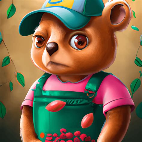 Funny Bear Cub in Overalls and Baseball · Creative Fabrica