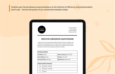 Employee Onboarding Questionnaire HR Template in Word, PDF, Google Docs - Download | Template.net