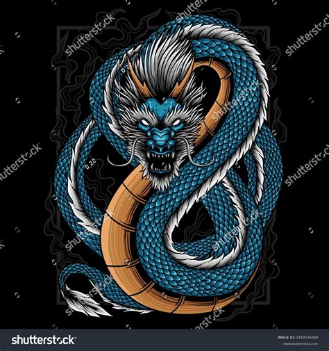 le design du dragon japonais bleu : image vectorielle de stock (libre ...