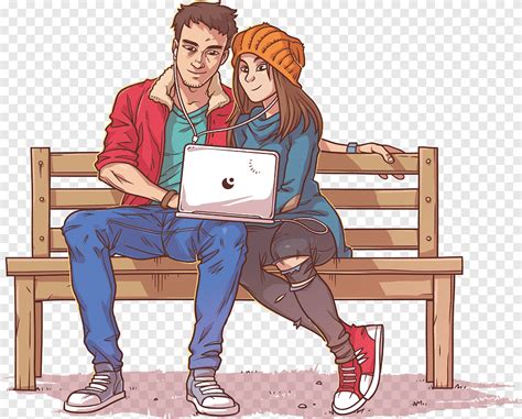 Wedding invitation Millennials Illustration, A couple sitting on a park ...