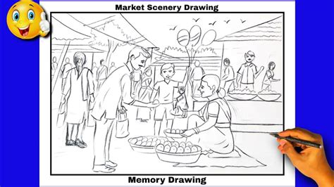 Memory Drawing | Market Scenery Drawing | Elementary grade exam drawing ...