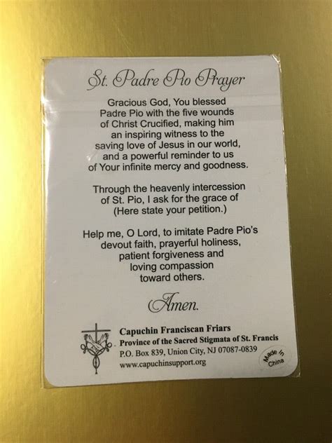 PADRE PIO Prayer Card with cloth touched to Relic | #4613173446