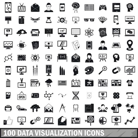 100 data visualization icons set, simple style 8519547 Vector Art at ...