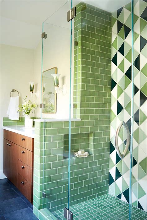 Retro Green Bathroom Tiles | Modern bathroom tile, Mid century modern ...