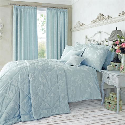 Dunelm Floral Cotton Duck Egg Blue Eden 168x228cm Thermal Pencil Pleat ...