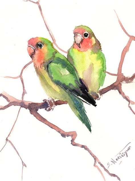 Lovebirds, Original watercolor painting, 12 X 9 in, two birds art ...