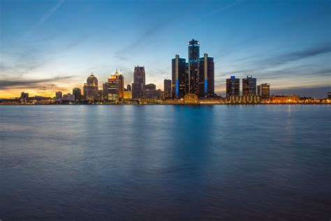 HD wallpaper detroit blue hour windsor ontario skyline evening