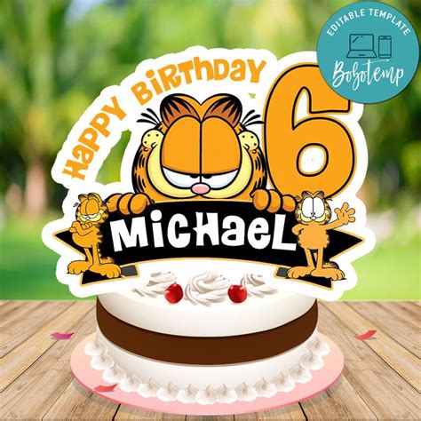 Garfield Birthday Cake Topper Template Printable | Bobotemp