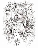 Girl On Swing Themed Coloring Pages  Premium AI Generated Image sketch template
