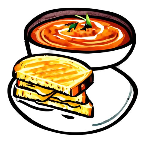 Grilled Cheese Sandwich and Bowl of Tomato Soup Watercolour Illustration · Creative Fabrica