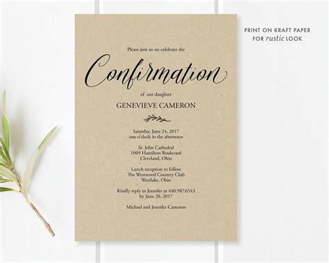 Confirmation Invitation Printable Editable PDF Template