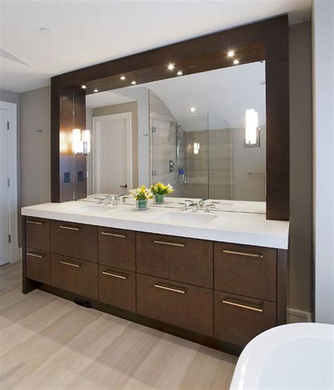 Bathroom: Lovely Espresso Bathroom Vanity With Lights Over Mirror And White Countertop Also Doub ...