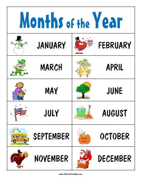 Months of the Year Chart – Free Printable