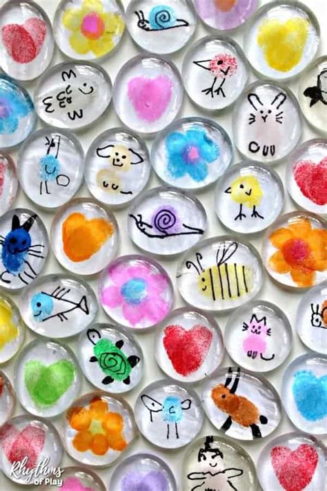 Fingerprint Art Glass Magnets Craft Tutorial with VIDEO - Rhythms of Play