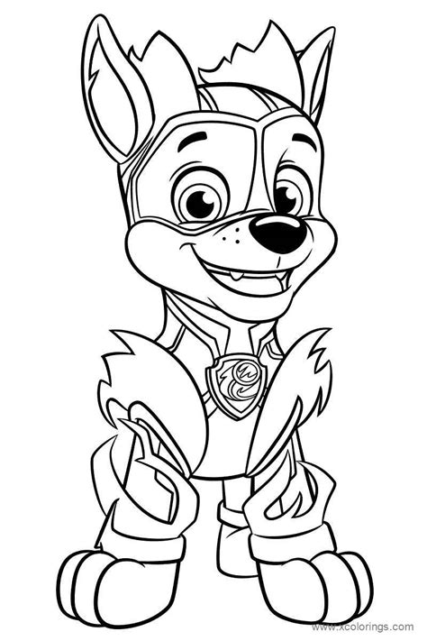 Paw Patrol Mighty Pups Chase Coloring Sheet - XColorings.com