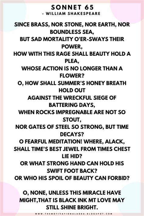 Sonnet 65 Full Poem by William Shakespeare with Summary and Theme