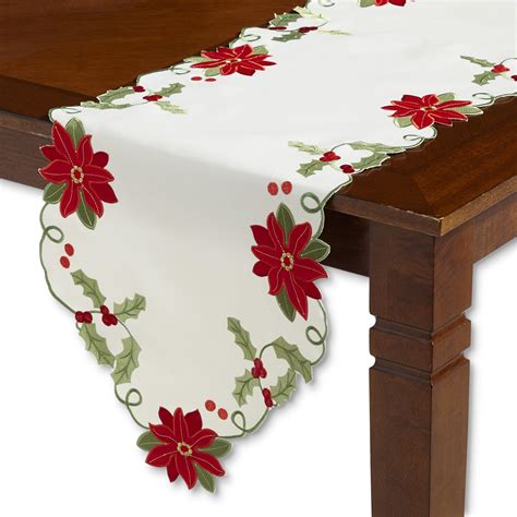 Trim A Home® Embroidered Christmas Table Runner - Poinsettia & Holly