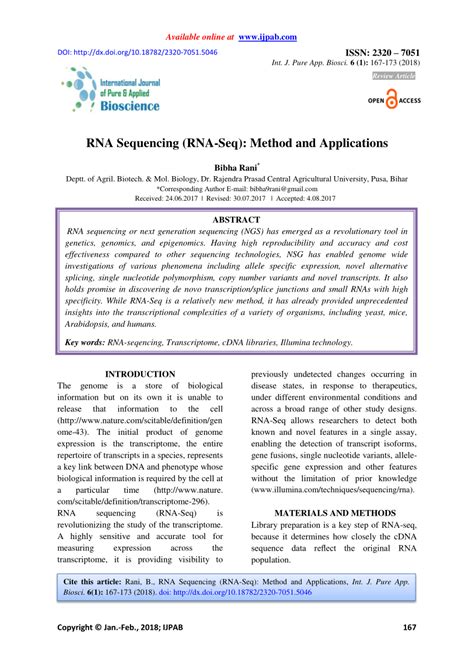 (PDF) RNA Sequencing (RNA-Seq): Method and Applications