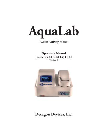 Decagon Devices AquaLab 4TE, AquaLab DUO Operator's Manual | Manualzz