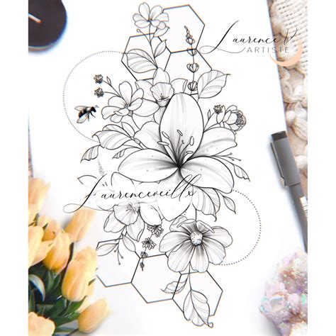 Instant Download Tattoo Design Lily Flowers and Bee Tattoo | Etsy Canada