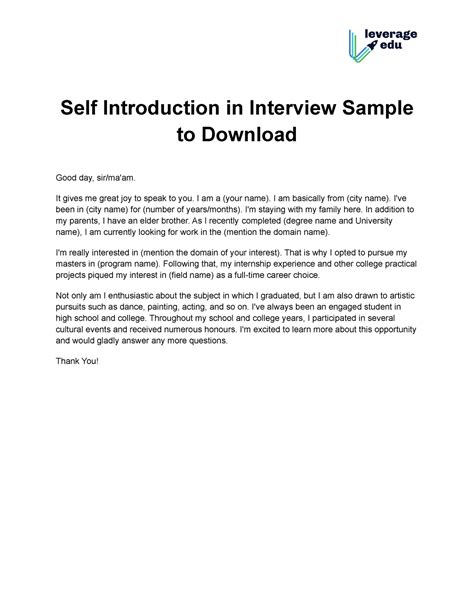 Self Introduction in Interview Sample - It gives me great joy to speak ...