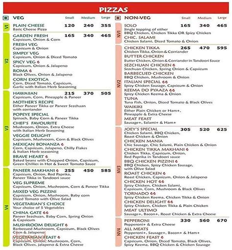 Menu of Joey's Pizza, Andheri West, Mumbai | Dineout discovery