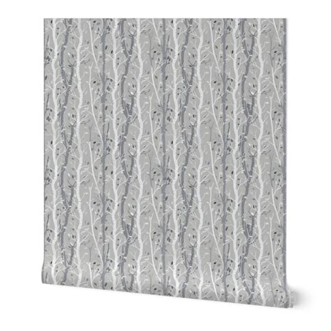 Birch trees and falling leaves in Wallpaper | Spoonflower