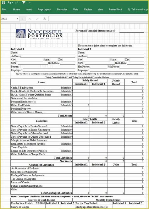 Financial Statement Excel Template Free Download Of Personal Financial Statement ...