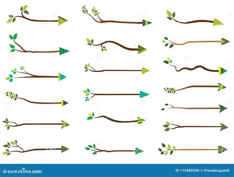 Vector Tree Branch Arrows with Green Leaves Stock Vector - Illustration ...