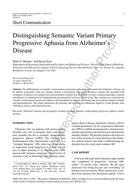 (PDF) Distinguishing Semantic Variant Primary Progressive Aphasia from Alzheimer’s Disease