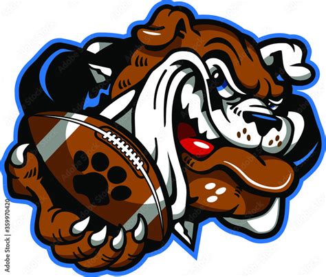 bulldog football team mascot holding ball in paw for school, college or ...