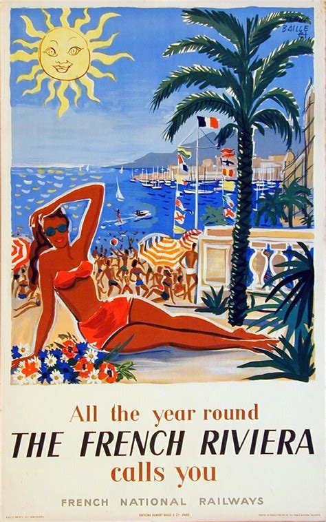 The French Riviera, 1949; Herve Baille | Vintage Travel Posters & Tourism Ads | Pinterest ...